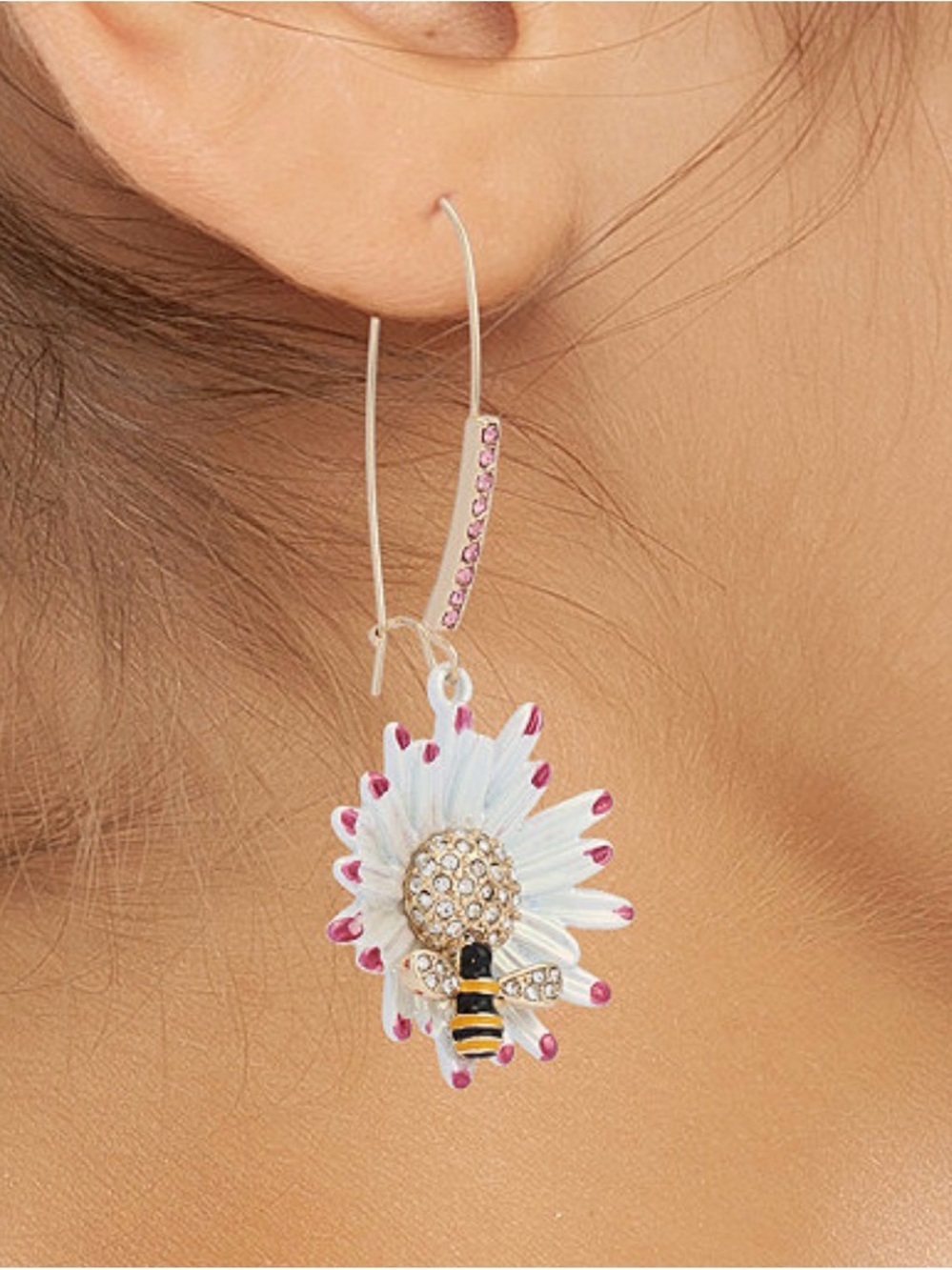 Betsey Johnson Pink-Accented Daisy & Bee Drop Earrings - Picture 2 of 7